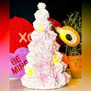 Valentine Pink Meringue Tree Decor Handmade Style Whimsical Sweet Treat NWT